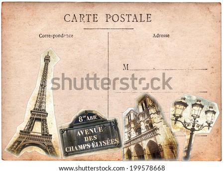 Vintage postcard, Paris collage
