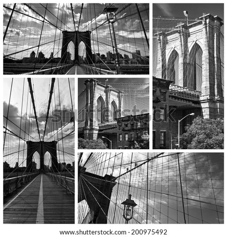 Square collage of the Brooklyn bridge in black and white, New York USA