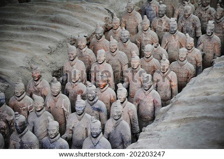 XI\'AN, SHAANXI/CHINA - OCTOBER 10: Warriors of the Terracotta Army, a collection of sculptures depicting the armies of the first Emperor of China, on October 10, 2009 in Xi\'an, China.