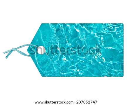 Label with blue water texture, isolated on white background