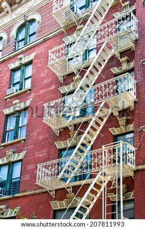 Fire escape stairs in Manhattan New York City, USA
