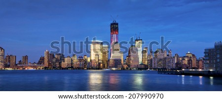 Panorama of New York skyline at night