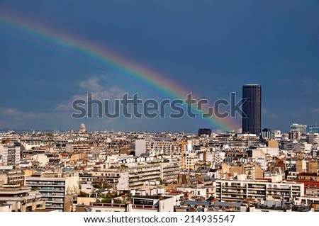 Rainbow in the sky of Paris with the Montparnasse tower