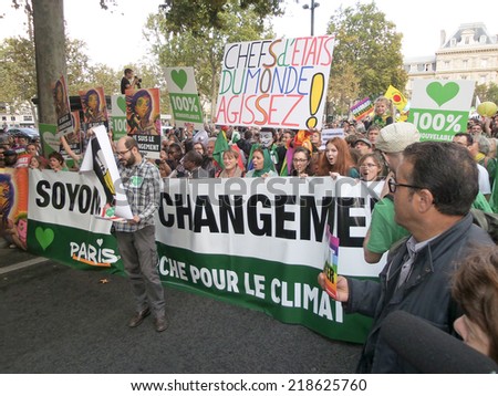 PARIS, FRANCE - SEPTEMBER 21: The People climate march is a street march organized in many countries as a world event to protest against  the climate change, on September 21, 2014 in Paris, France.