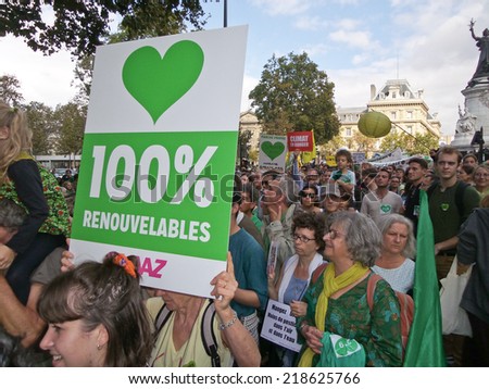 PARIS, FRANCE - SEPTEMBER 21: The People climate march is a street march organized in many countries as a world event to protest against  the climate change, on September 21, 2014 in Paris, France.