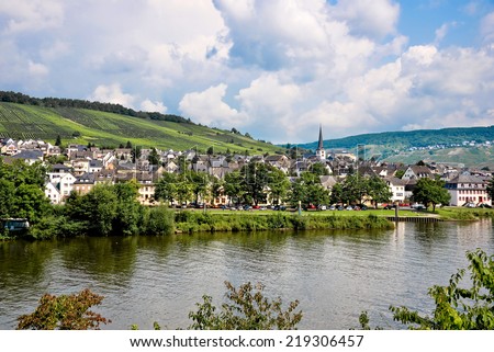 Landscape of the Mosel valley and river with a picturesque village, Germany