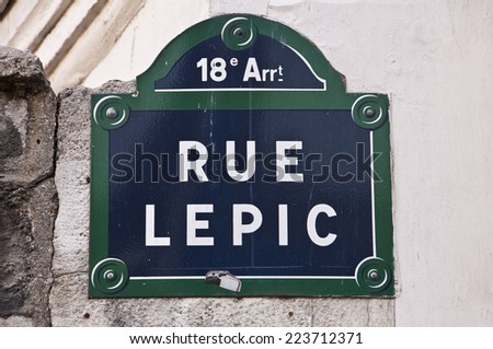 Paris classic blue street sign rue Lepic in Montmartre