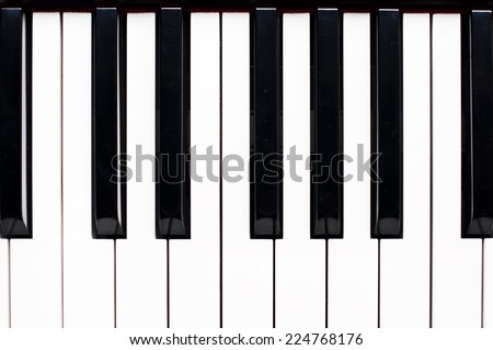 Close up of piano keys, flat view