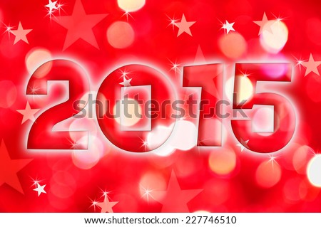 2015 greeting card on red shiny holiday lights background