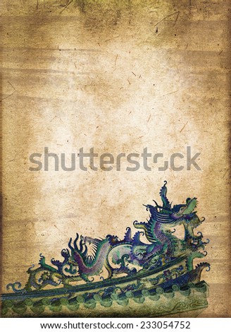 Blue chinese dragon, sepia vintage print style