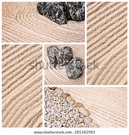 Japanese sand and stone garden square photo collage