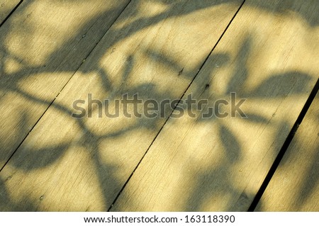 light and shadow from tree on wooden floor texture background