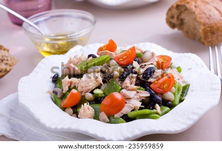 Plate full of beans and tuna salad