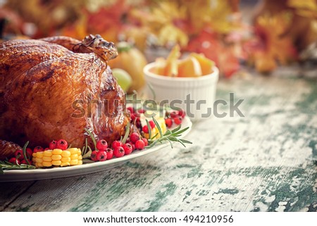 Thanksgiving Turkey dinner with copy space
