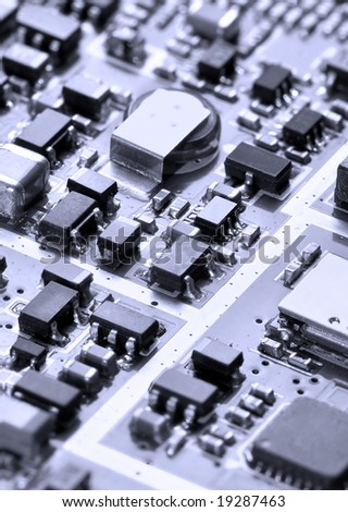 Close-up electronic chip with low depth of field