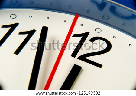 Time - Extreme closeup clock hands about to hit midnight or noon