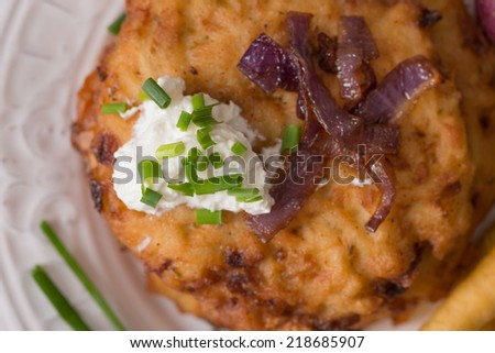 Traditional lakes, or potato pancakes are served during the Jewish holiday Hanukkah.