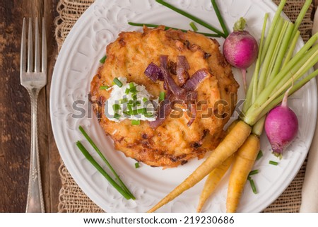 Traditional lakes, or potato pancakes are served during the Jewish holiday Hanukkah.