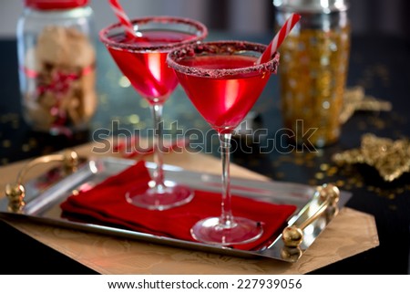 Cocktail for Christmas: Vodka infused with candy cane and glass rimmed with chocolate and crushed candy cane. Great for entertaining!