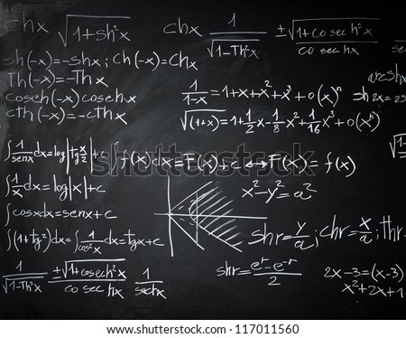 closeup image of classic blackboard with math text