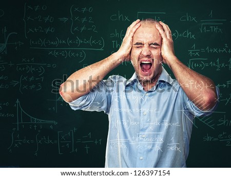 desperate teacher and blackboard background