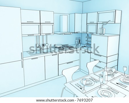 hi res image of kitchen cartoon style
