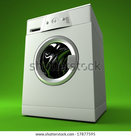 fine image 3d of classic washing machine with green background