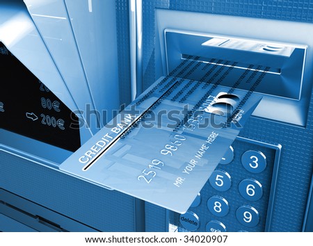 credit card and cash machine, metaphor of e-commerce