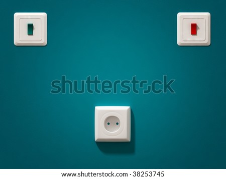 fine 3d image of white electric plug on blue green  wall
