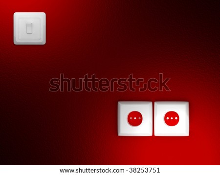 fine 3d image of white electric plug on red wall
