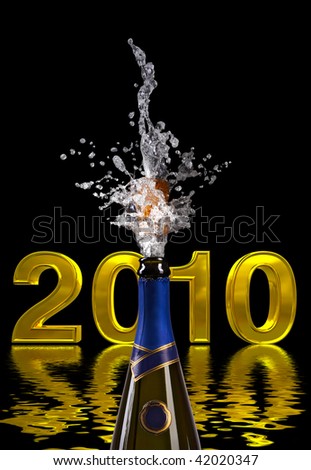 champagne bottle with shooting cork on 2010 background