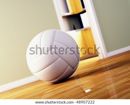 volley ball on wood floor 3d image sport background