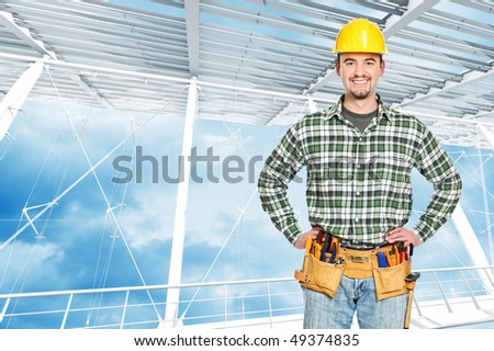 young man tools inside of modern building