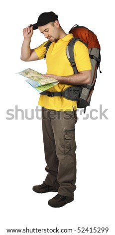 man with map isolated on white background