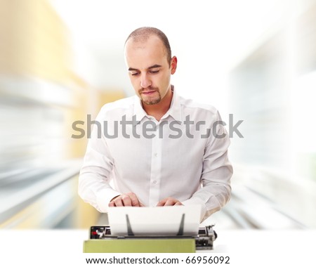 man use typewriter and abstract speed image background