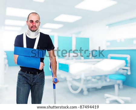 portrait of caucasian injured man in hospital