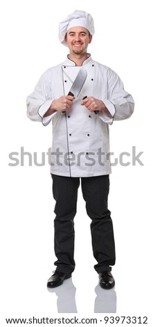 portrait of caucasian chef on white