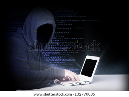 portrait of hacker with binary code