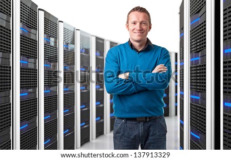 smiling man in data center