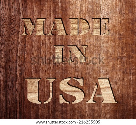 made in usa text on wood