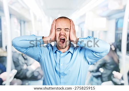 stressed man on urban train