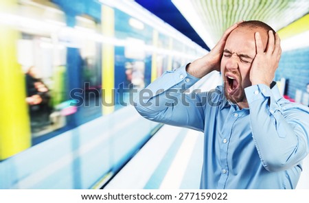 stressed man and  urban train