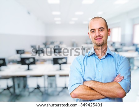 man teacher portrait and class background