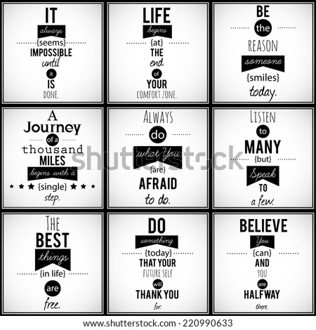 Collection of nine positive inspirational motivational quotes in retro style VECTOR art Collection of nine positive inspirational motivational quotes in retro style VECTOR art