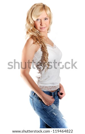 beautiful blonde in jeans with no background