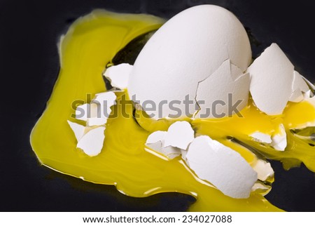 Close Up Shot Of A Broken Egg On Black Background