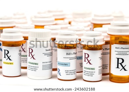 Prescription Rx Medicine Bottles On White Background