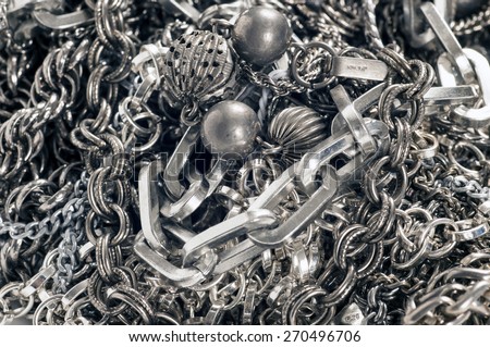 Silver Jewelry Macro Shot/ Large Group Of Expensive Silver Jewelry