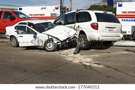 Car crash accident on street with damaged automobiles after collision/ Car Crash