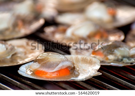 Roasted scallops on the grill.